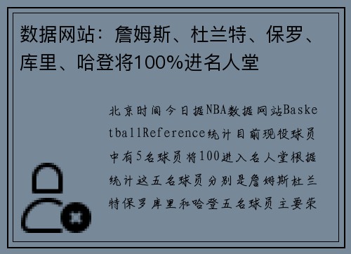 数据网站：詹姆斯、杜兰特、保罗、库里、哈登将100%进名人堂
